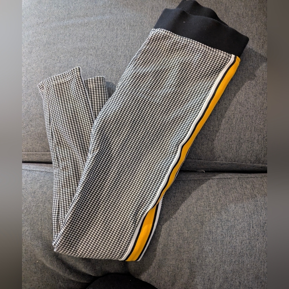 H&M Black and White Knit Leggings with Yellow Side Stripe